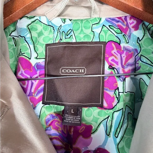 Coach women’s trench coat size large floral signature lining beige - Picture 3 of 9